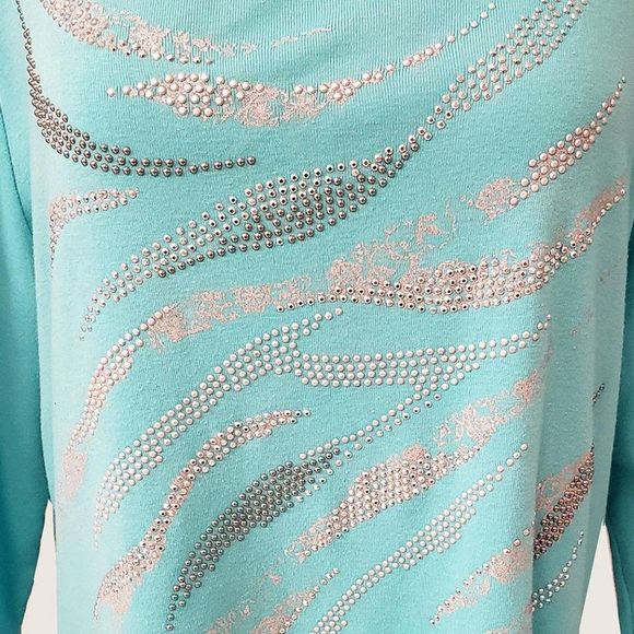 Karen Scott Mint Beaded Top NWOT - Picture 6 of 9